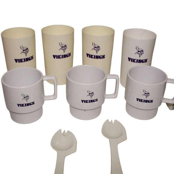 Vintage Minnesota Vikings Tailgate Snack Tray Set Utensils Purple Picnic Case - Picture 8 of 11